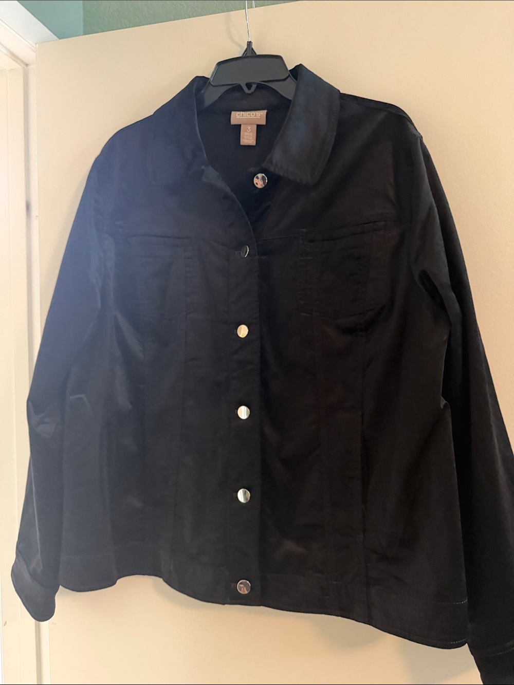 Chico's Black Velvet Button-Front Jean Jacket